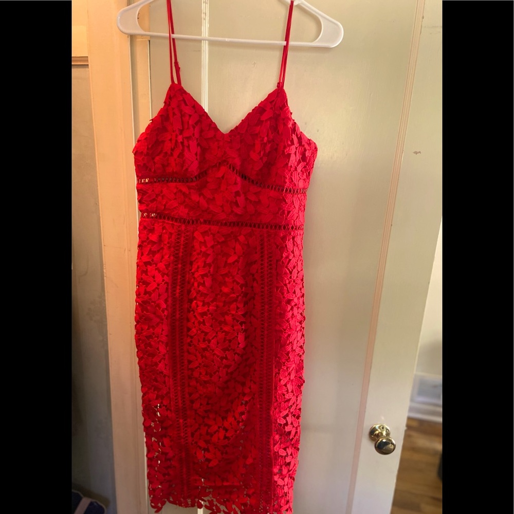 Bardot sexy peek-a-boo dress. Never worn in flamenco red and perfect condition!